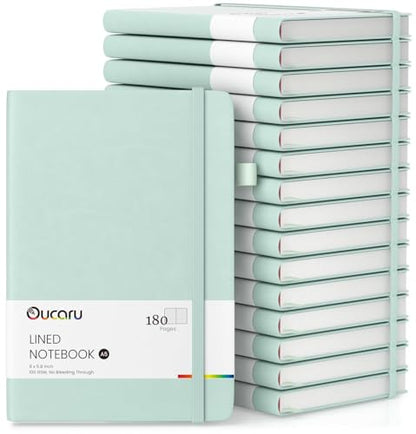 Oucaru Lined Journal Notebook, 16 Pack, 180 Pages, A5 Journals for Writing, 100 GSM Thick Paper, Small Notebooks Daily Journal for Women Men Work, Business, School, Travel Supplies - color: Sky Blue