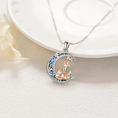 Sterling Silver Cute Animal Pendant Necklace Fox/Snake/Unicorn/Owl on Moon/Rabbit/Horse Necklace Jewelry for Women Mom Sister - style: 2 Fox