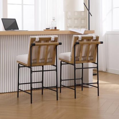 DUOMAY Mid Century Modern Counter Stools Set of 4, Linen 25.75" Seat Height Low Barstools with Metal Legs Armless Dining Stools Mid Back Breakfast Stool for Home Kitchen, Beige - color: Linen Beige, size: 4PCS