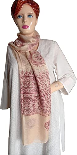 KVR Hindu Pooja Religious Cotton Indian prayer scarf with OM Krishna Ganesha Shiva Nataraja yoga spiritual auspicious prints - color: Off White-om
