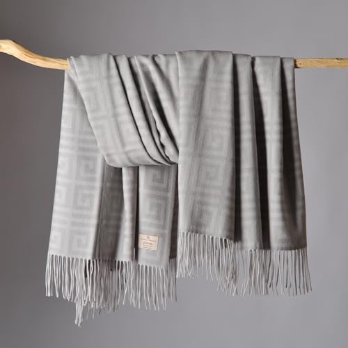 CUDDLE DREAMS Premium Cashmere Throw Blanket with Fringe, Luxuriously Soft (Greek Key) - color: Greek Key