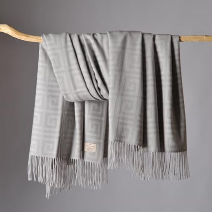 CUDDLE DREAMS Premium Cashmere Throw Blanket with Fringe, Luxuriously Soft (Greek Key) - color: Greek Key
