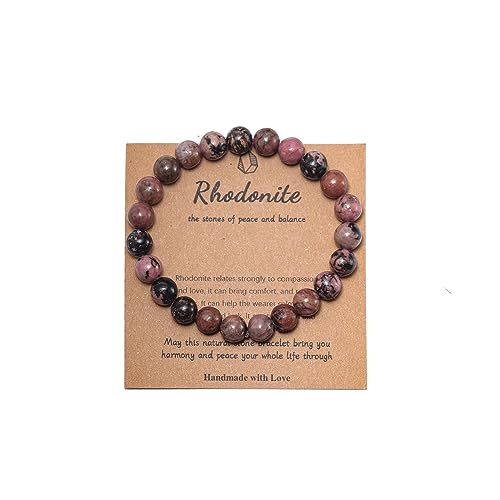 Pingyongchang Stress Relief Anxiety Yoga Bracelet,Mantra Bracelets for Women Natural Crystal Stone Healing Gifts Birthday Gifts for Jade Bracelet for Men - color: Rhodonite
