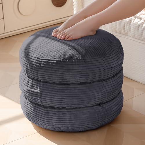 HIGOGOGO Pouf Ottoman Stuffed Round Modern Foam Filled Foot Rest Poufs 20 X 18 Inches Modular Ottomans Separated Into Floor Cushions for Living Room Chair Decorative Stool, Dark Grey - color: Dark Grey, size: Round