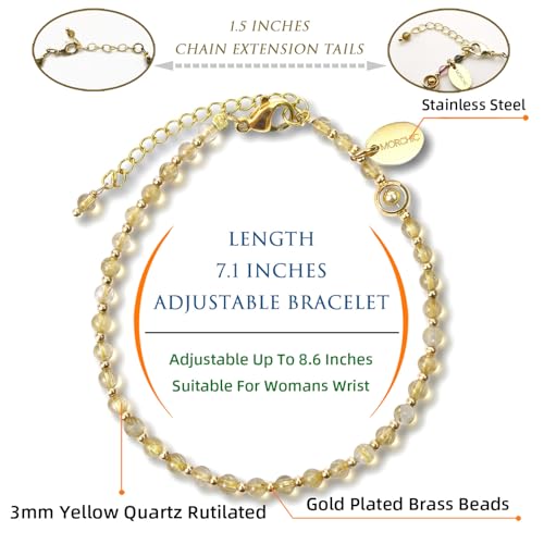 Morchic 3mm Natural Gemstone Beaded Bracelet for Women, Dainty Tiny Charm Jewelry, Adjustable 7.1-8.6" Ideal Birthday Holiday Gift