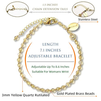 Morchic 3mm Natural Gemstone Beaded Bracelet for Women, Dainty Tiny Charm Jewelry, Adjustable 7.1-8.6" Ideal Birthday Holiday Gift