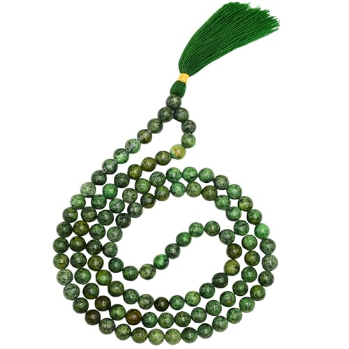 Amazing Gemstone Japa Mala 108 Prayer Beads Necklace and Wrist Mala Bracelet for Meditation - color: African Turquoise, size: Without Knots