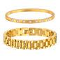 MPRAINBOW 2pcs 18K Gold Plated Chain Link Bracelet, Stainless Steel Crystal Friendship Bracelets Bangle,Watch Band Chains Wristband Jewelry with Adjust Tool - color: Gold Set - H