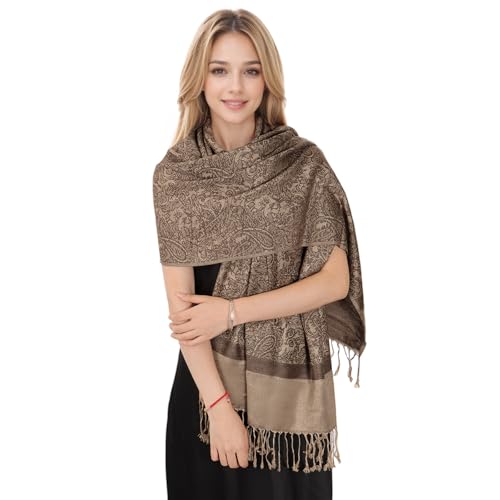 MUQU Women Pashmina Shawls and Wraps Scarf Soft Silky Reversible Paisley Scarves Shawl for Women - color: Coffee-c