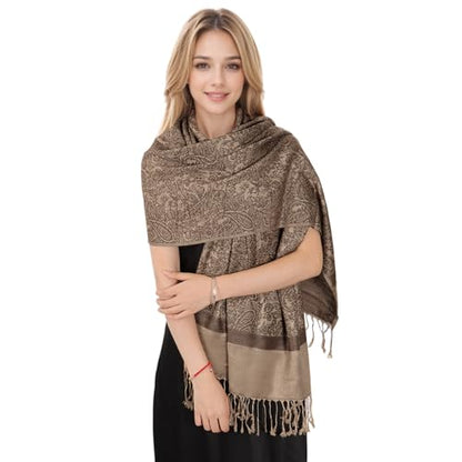 MUQU Women Pashmina Shawls and Wraps Scarf Soft Silky Reversible Paisley Scarves Shawl for Women - color: Coffee-c