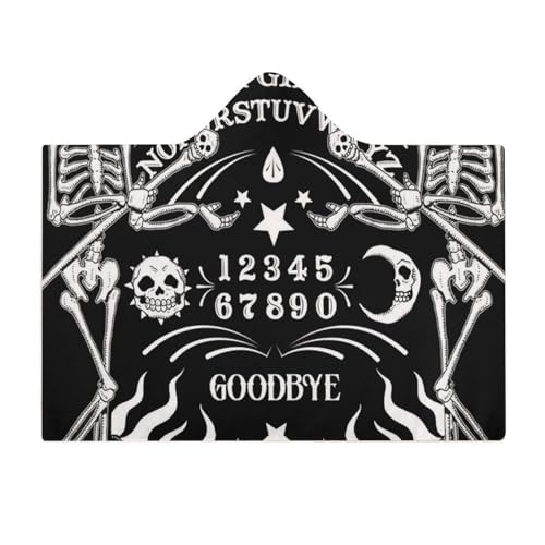Skull Skeleton Witch Board Tarot Black Art Large Size Comfortable Hooded Blanket, Warm Blanket 40"x50" - color: Skull Skeleton Witch Board Tarot Black Art, size: 40"x50"