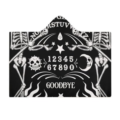 Skull Skeleton Witch Board Tarot Black Art Large Size Comfortable Hooded Blanket, Warm Blanket 40"x50" - color: Skull Skeleton Witch Board Tarot Black Art, size: 40"x50"