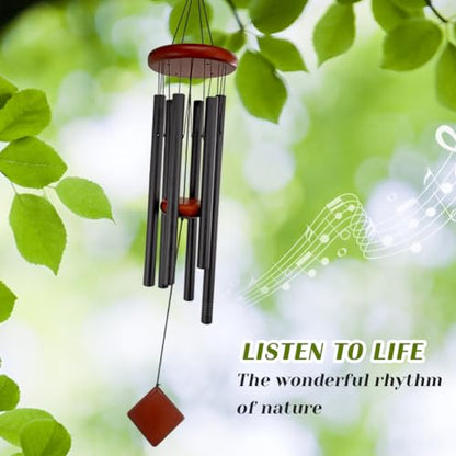 Small Wind Chimes for Outside, Wind Chimes Outdoor with 6 Tuned Tubes, Memorial WindChimes for Garden, Patio and Home - size: 26" BK