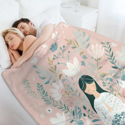Cartoon Meditation Woman Throw Blanket, Soft Cozy Warm Flannel Cute Lotus Flower Botanical Blanket for Couch Sofa Bed, 50"x60" - color: Cartoon Meditation Woman, size: 50"x60"