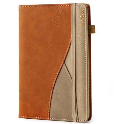Lined Journaling Notebooks, A5 Hardcover Notebooks for Work, 188 Numbered Pages 100 GSM Thick Paper Leather Journal with Pocket, Medium College Ruled, Diary Notepad for Women Men School Office, Brown - color: Brown, size: A5
