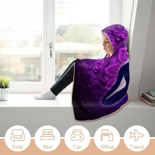 Seven Chakra Yoga Meditation Lotus Purple Mandala Large Size Comfortable Hooded Blanket, Warm Blanket 50"x60" - color: Seven Chakra Yoga Meditation Lotus Purple Man, size: 50"x60"
