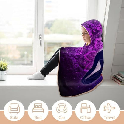 Seven Chakra Yoga Meditation Lotus Purple Mandala Large Size Comfortable Hooded Blanket, Warm Blanket 50"x60" - color: Seven Chakra Yoga Meditation Lotus Purple Man, size: 50"x60"
