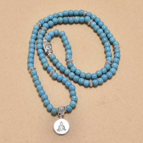 108 Mala Beads Bracelet/Necklace with Buddha Charm – Meditation Beads, Yoga Jewelry, Prayer Beads, Zen Necklace – Ideal Gift for Spiritual Practice - style: Green Turquoise