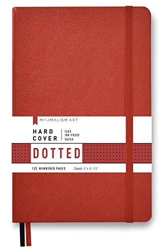 Premium Hard Cover Notebook Journal, Classic 5" x 8.3", 122 Numbered Pages, Gusseted Pocket, Ribbon Bookmark, Extra Thick Ink-Proof Paper 120gsm, San Francisco (Dotted, Red)