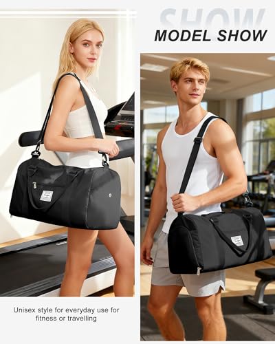 Gym Bags Womens Mens with Shoes Compartment and Wet Pocket Travel Duffel Bag for Women for Plane Sport Gym Tote Bags Swimming Yoga Small Waterproof Weekend Overnight Carry on Bag Hospital Holdalls - color: A4-Black