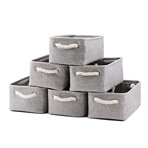 HNZIGE Small Baskets for Shelves(6pack) Fabric Storage Baskets, Empty Gift Baskets with Rope Handles, Decorative Foldable Storage Baskets for Organizing Home Closet Office (Gray, 11.8" x 7.8" x 5.1") - color: grey - cotton handle, size: 11.8*7.8*5.1 in-6