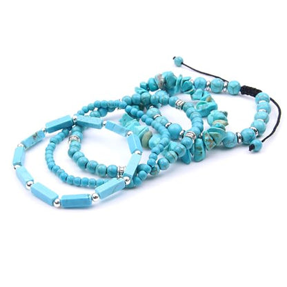 5Pcs Healing Crystal Bracelet for Women Men, Handmade Adjustable Gemstone Bracelets Beaded Reiki Energ Bracelet Set Jewelry Gifts for Women Men - color: Turquoise
