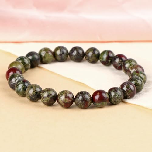 Natural Stone Beaded Bracelets for Women Men - 8MM Semi-Precious Stones Bracelets Adjustable Crystal Beads Stretch Bracelet - color: Dragon Blood Jasper