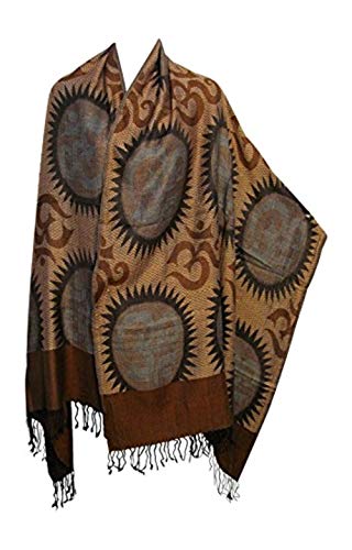 OMA® Om Spiritual Meditation Shawl Scarf With Sanskrit Holy Mantra Reversible Double Weave