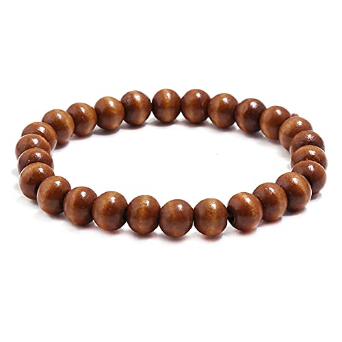 COLORFUL BLING 4Pcs Classic Natural Sandalwood Bead Bracelet Strand Wood Tibetan for Men Women Meditation Buddhist Mala Prayer Jewelry - color: round
