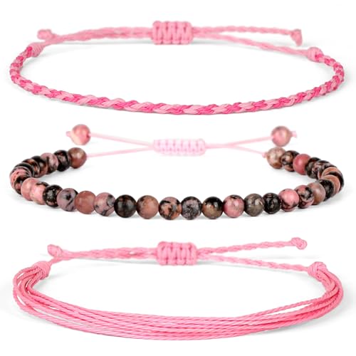 QOGIR Handmade Healing Bracelet,6mm Natural Gem Stone Bracelet rope bracelet - color: Black Rhodonite(Insight and Awareness), size: 4mm
