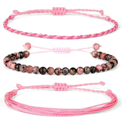 QOGIR Handmade Healing Bracelet,6mm Natural Gem Stone Bracelet rope bracelet - color: Black Rhodonite(Insight and Awareness), size: 4mm