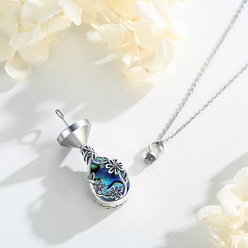 JUSTKIDSTOY Moonstone Urn Necklace for Ashes Sterling Silver Daisy/Rose/Tree Teardrop Pendant Necklace Cremation Jewelry Keepsake Memorial Gifts for Mother Grandma w/Funnel Filler - style: Daisy(Abalone Shell)
