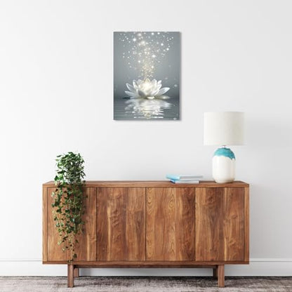 Ypxzzj Framed White Lotus Flower Wall Art for Living Room, Zen Canvas Wall Art for Yoga Bedroom,Meditation Spiritual Wall Decor Print for Bathroom Study Room Ready to Hang (12''x16'') - size: 16"L x 12"W