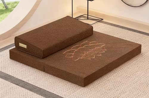 Handcrafted Meditation Mat,Portable Foldable Floor Cushion Outdoor Coconut Fibre Linen Yoga Cushion(Size:60x60cm(24x24inch),Color:Coffee Color-1) - color: Coffee Color-1, size: 60x60cm(24x24inch)