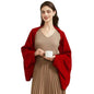 Huralona Women's Open Front Wool Shawl Wrap Scarf with Sleeves Outer Warm Knitted Poncho Cape Fall Winter - color: Dark Red