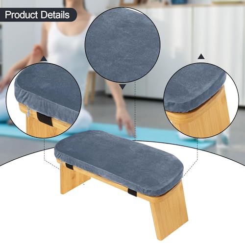 Meditation Bench Kneeling Stool Ergonomic Wood with Soft Cushion, Foldable Portable Prayer Bench, Meditation Stool 16.93x7.48x7.09inch- Gray Blue