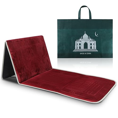 Timgle Foldable Prayer Mat Prayer Rug with Backrest Folding Meditation Chair with Storage Bag Soft Meditation Rug Praying Mat Praying Carpet for Rest Men Women Prayer Ramadan Eid, Muslim Gift (Red)