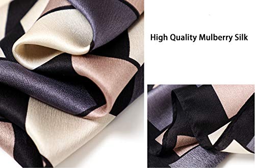 ANDANTINO 100% Mulberry Silk Square Scarf for Hair-25.6" X25.6'' Women Men Natural Silk Neckerchief Digital Printed Headscarf - color: 1-black&purple