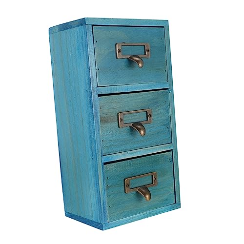 Antique Style Wood Storage Box Multi-functional Organizing Box for Home and Office Desktop Elegant Compartment Design for Cosmetics and Daily Essentials Blue