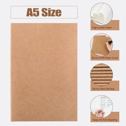 EOOUT 100pcs Lined A5 Kraft Notebook, Journals for Travelers 8.3x5.5in Notebooks 30 Sheets/60 Pages for Students and Office Travel Journal Set - style: Lined-100pack
