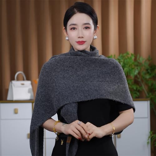 Shawls Wraps Women Triangle Sweater Scarf Warm Wool Blend Pashmina Cape Cold Weather Neck Warmer Winter Fall Accessory - color: Solid-dark-gray
