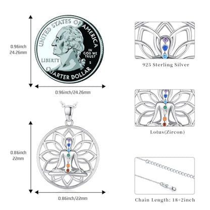 Lotus Necklaces for Women 925 Sterling Silver 7 Chakra/Yin Yang Pendant Necklace Spiritual Lotus Jewelry Birthday Yoga Gifts - style: Yoga-Lotus Chakra