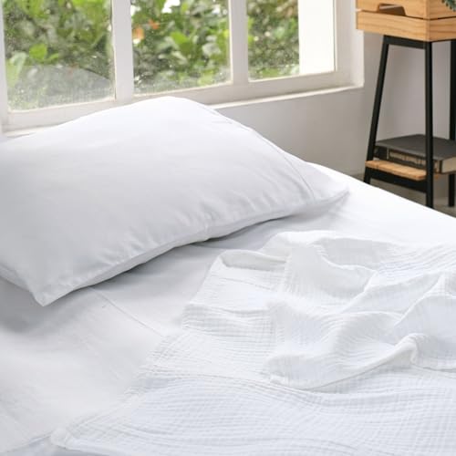 Salt Earth 100% Cotton Muslin Blanket, Gauze Blanket 80"X90" Queen, 4 Layered for Couch, Bed, Living Room, Home, Lightweight & All Seasons Blankets & Throws, Easy wash,Nature & Skin Friendly(White) - color: White, size: 80"X90" Queen
