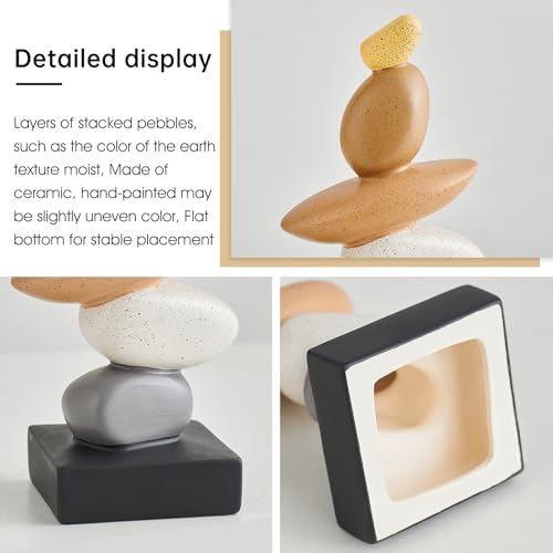 Octdays Fake Sandstone Statue Living Room Decor, Modern Ceramic Stacked Stone Sculptures Zen Decor, Stone Statue Decorations for Coffee Table Shelf Bookshelf Desk, Gifts for Good Luck (Brown & Gery)