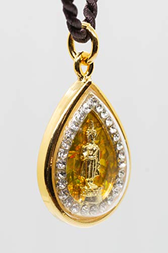 Artschatz Weekday Birthday Buddha Golden Colorful Thai Pendant, Amulet, Necklace, Charm, Sunday, Monday, Tuesday, Wednesday, Thursday, Friday, Saturday - style: Monday - Phram Ham Yath “Making Peace”