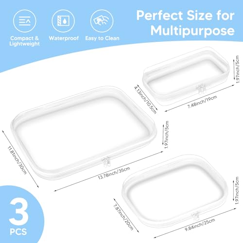 BOBOKA 3PCS Clear Hard Shell Zipper Case for Storage, Portable Waterproof Cosmetic Bag with Zipper, Plastic Clear Pencil Case, Toiletry Pouch, Travel Organizer, Toy Storage Bins