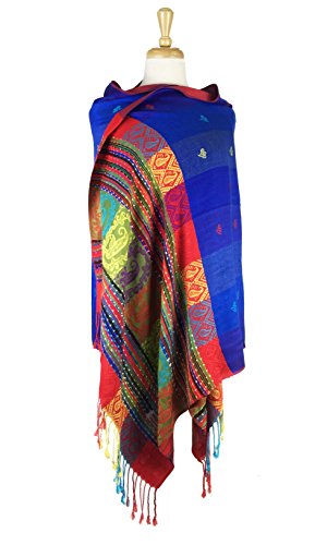 PASKMLNA Double Side Multi Colors Silky Tropical Colorful Exotic Pashmina Wrap Shawl Scarf Rave - color: #2royal Blue