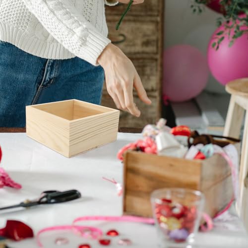 Tofficu 4pcs Small Wooden Storage Box Diy Wooden Storage Box Without Lid Cube Container Boys and Girls Toy Organizer Decorative - size: 15X15X7.2CM