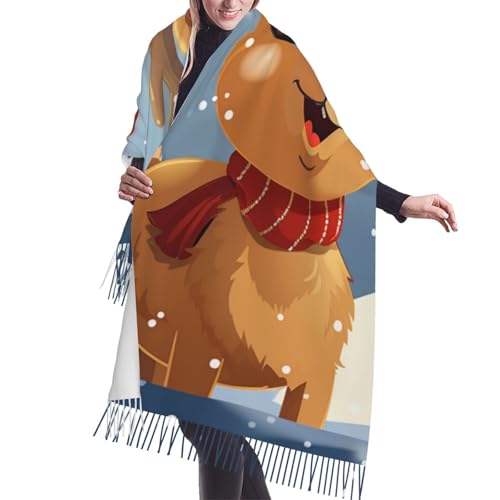 Astronaut Sitting in Yoga Chakra Scarf for Women Warm Soft Scarves Fashion Fringed Shawl Casual Tassel Blanket Scarf - color: Christmas Deer
