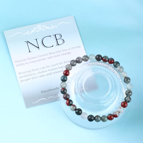 Bymitel Handmade Reiki Gemstone Stretch Bracelet, 4/6/8mm Natural Beauty & Spiritual Essence, Crystal Healing for Unisex Adults - color: African Bloodstone（ Stone of Vitality and Courage ）, size: 6mm